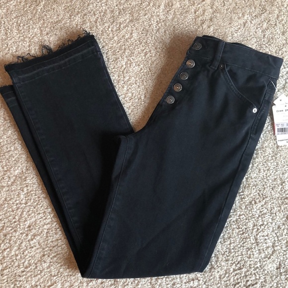 Free People black fringed classic crop ankle Jean denim size size 25 pant botton - Picture 4 of 8